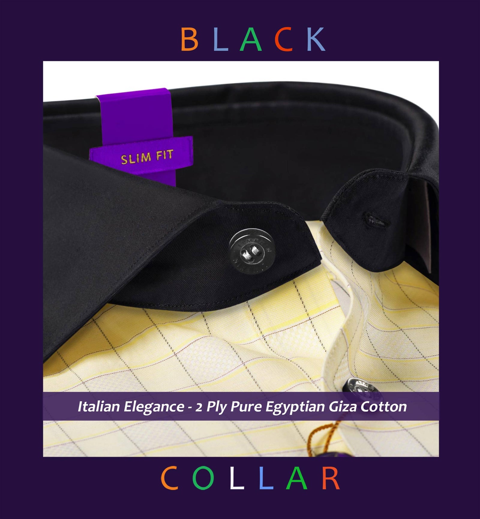 Postiano- Daffodil Yellow & Navy Check- Black Collar