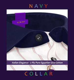 Pomona- Prose Pink & Burgundy Stripe- Navy Collar