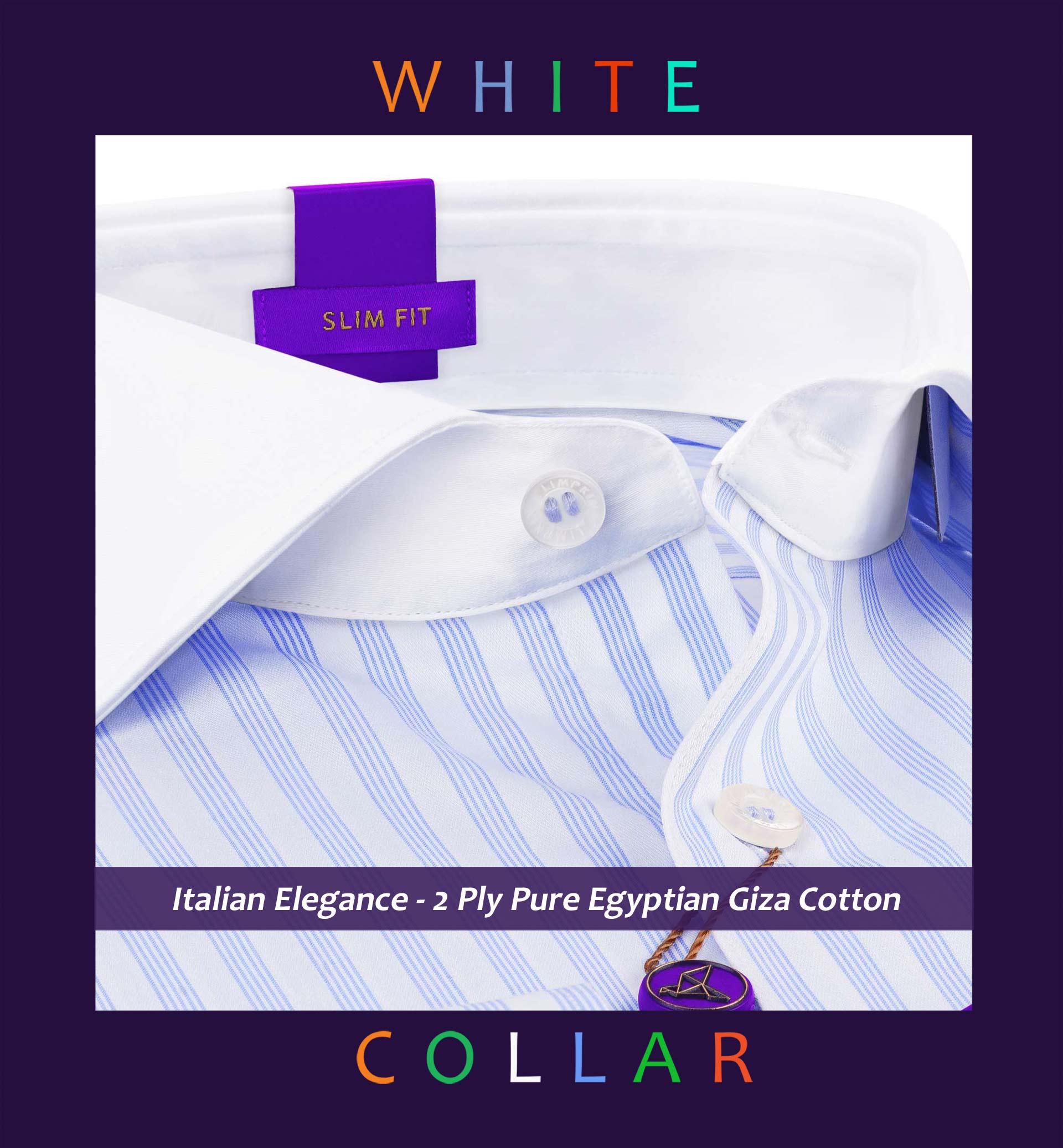 Cyprus- Azure Blue & White Stripe- White Collar