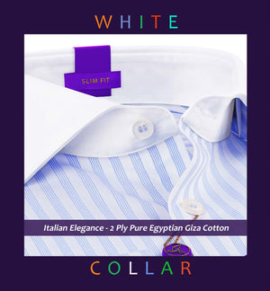 Cyprus- Azure Blue & White Stripe- White Collar