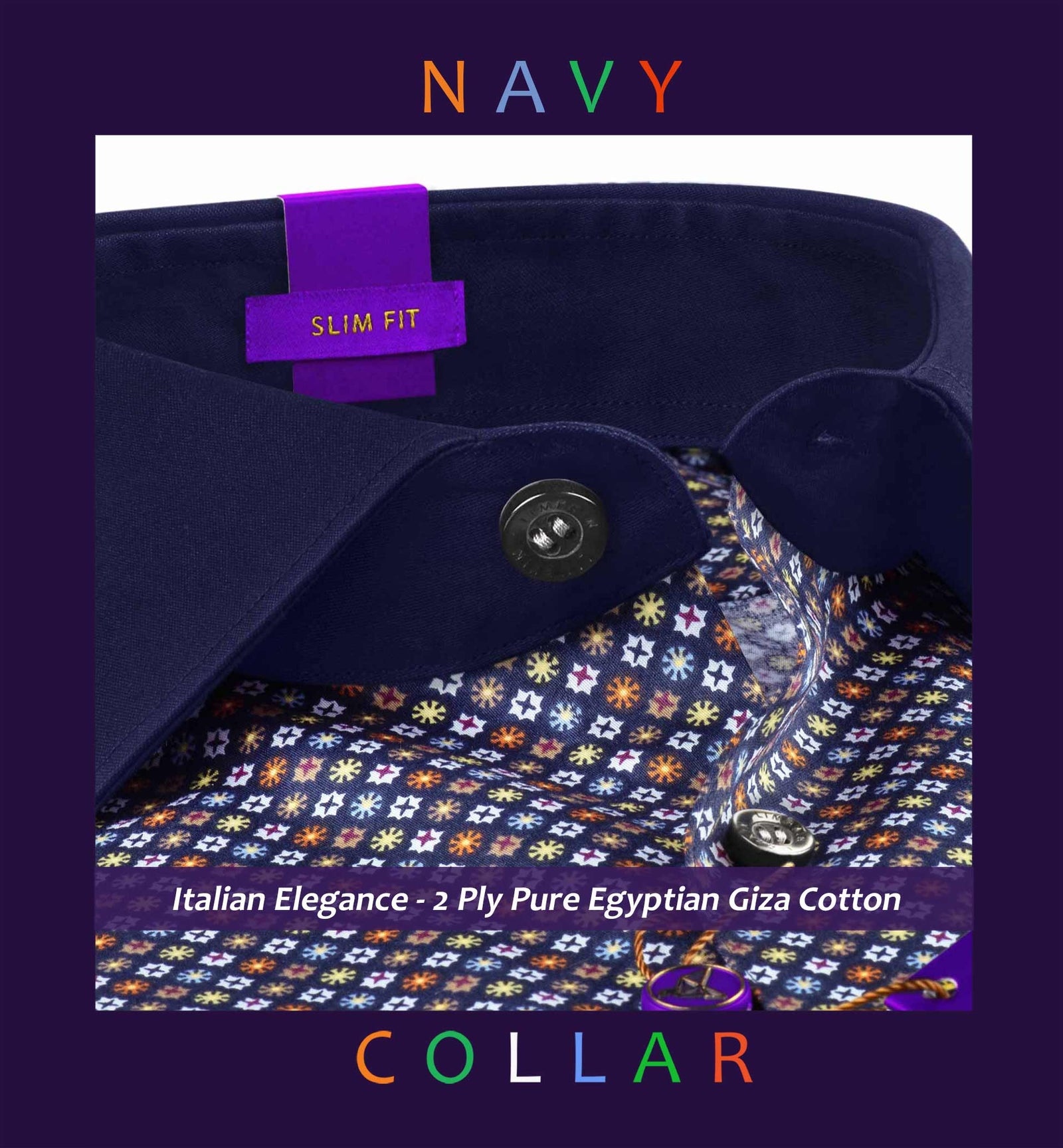 Syracuse- Navy Blue & Orange Print- Navy Collar