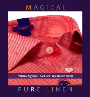 Soho- Coral Red Magical Stripe- 66's Lea Pure luxury Linen
