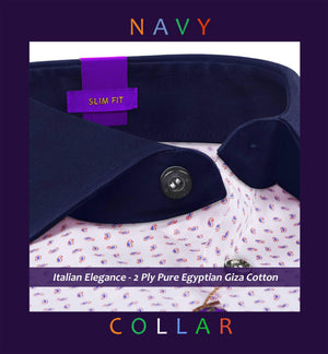 Preston- Blue & Red Paisley Print- Navy Collar