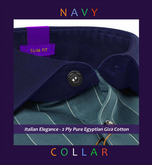 Postiano- Pewter Grey & Beige Stripe- Navy Collar