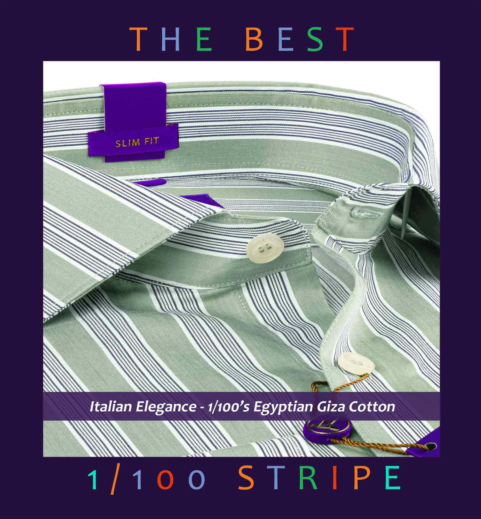 Sanibel- Olive Green & Navy Stripe- 1/100 Egyptian Giza Cotton