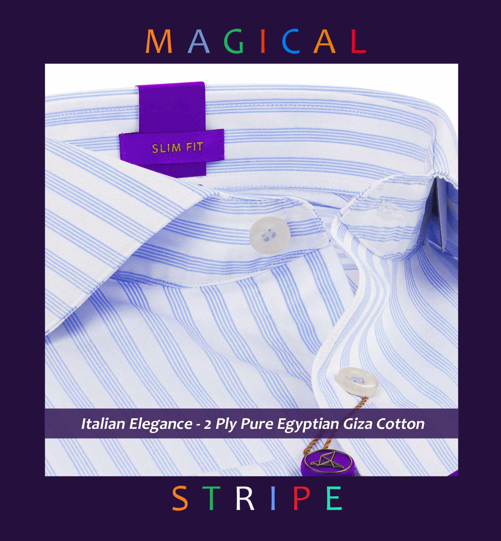 Beaumont- Azure Blue & White Stripe