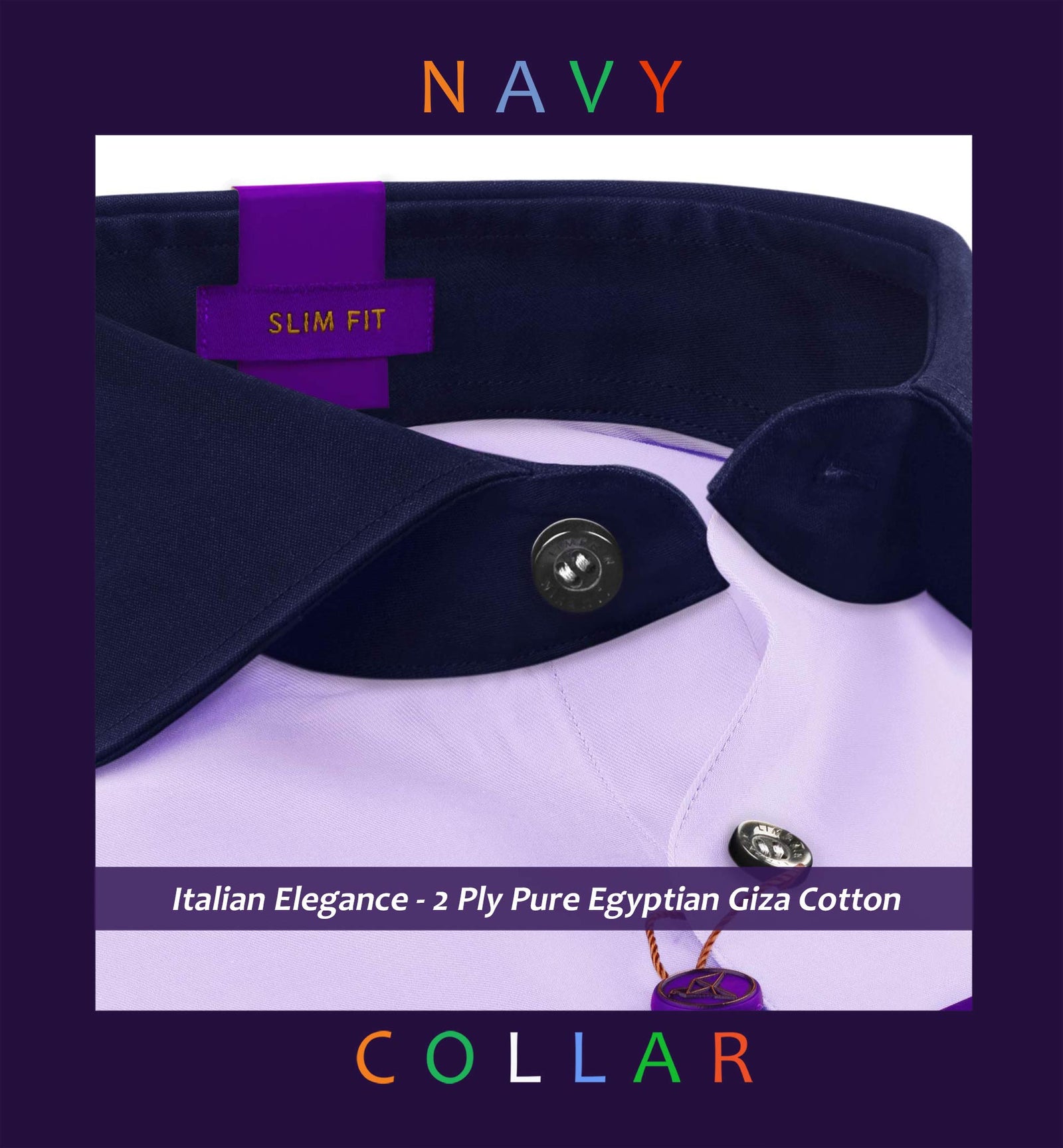 Ripon- Lilac Solid Twill- Navy Collar