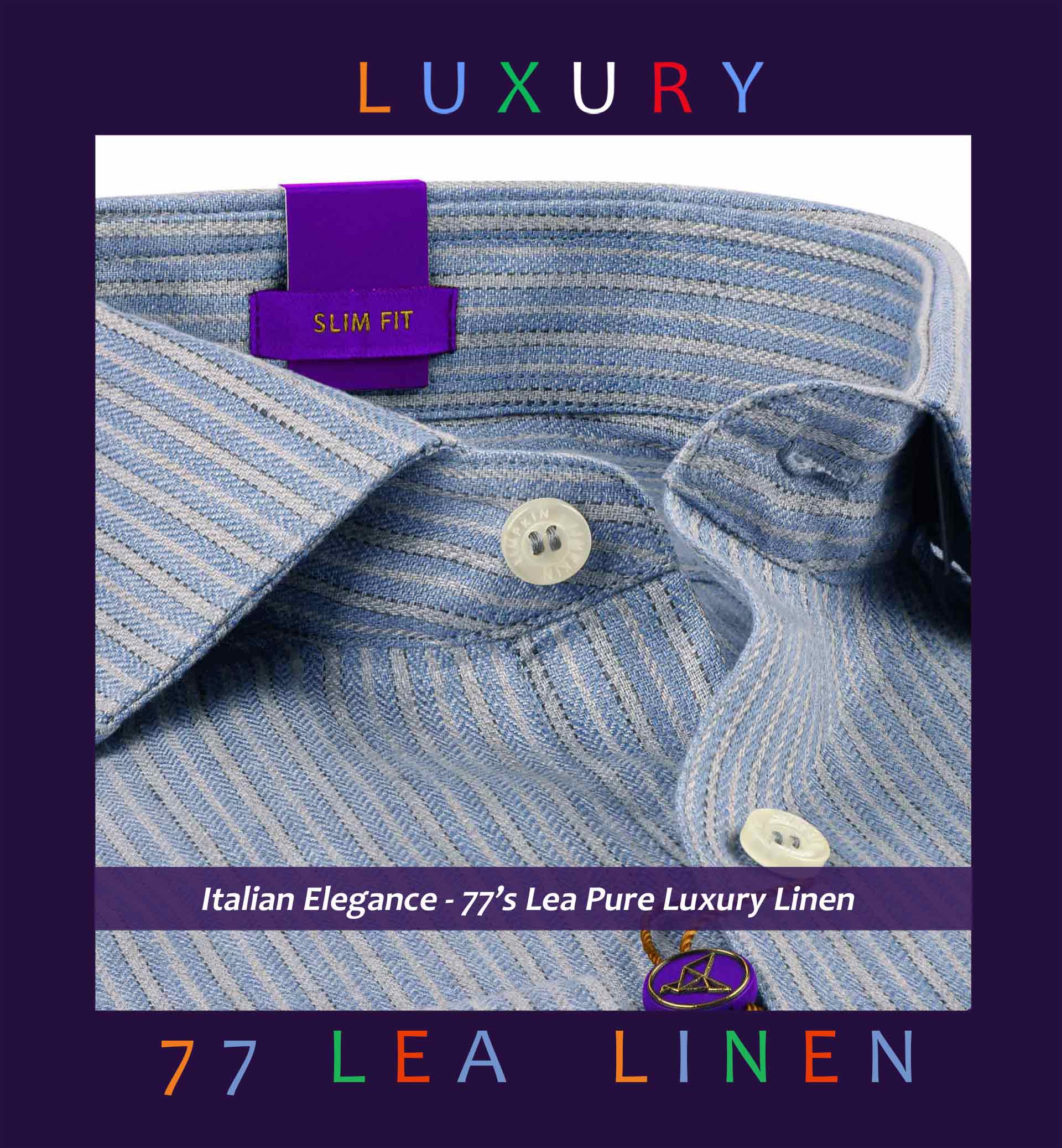 Nevada- Flint Grey & Beige Stripe Linen- 77's Lea Pure Luxury Linen