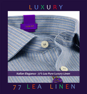 Nevada- Flint Grey & Beige Stripe Linen- 77's Lea Pure Luxury Linen