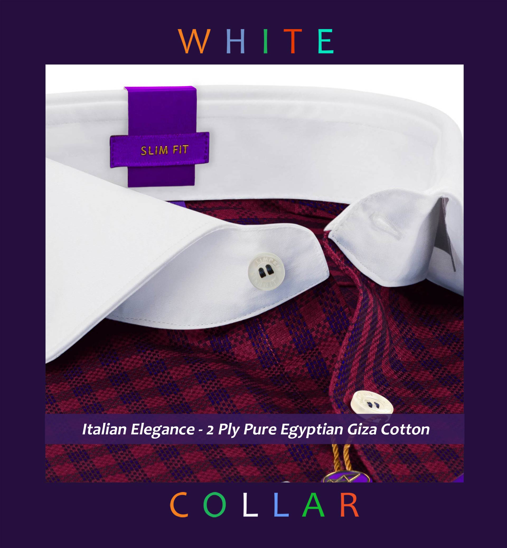 Lisbon- Burgundy & Navy Check- White Collar