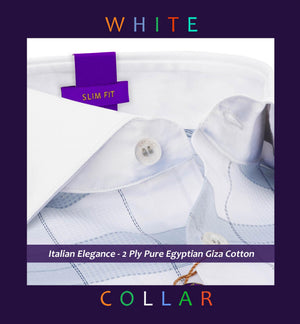 Arosa- Flint Grey & Navy Check- White Collar
