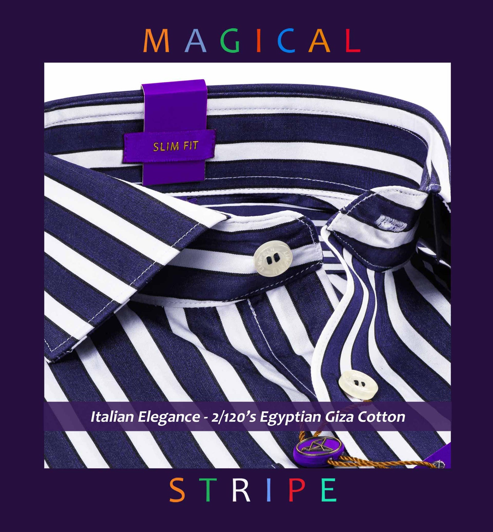Manhattan- Navy & White Stripe- 2/120 Egyptian Giza Cotton