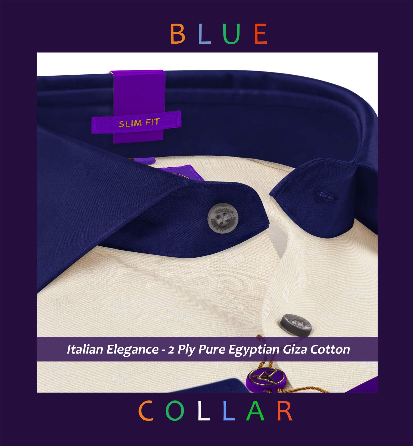 Salvador- Beige & White Motif- Navy Collar