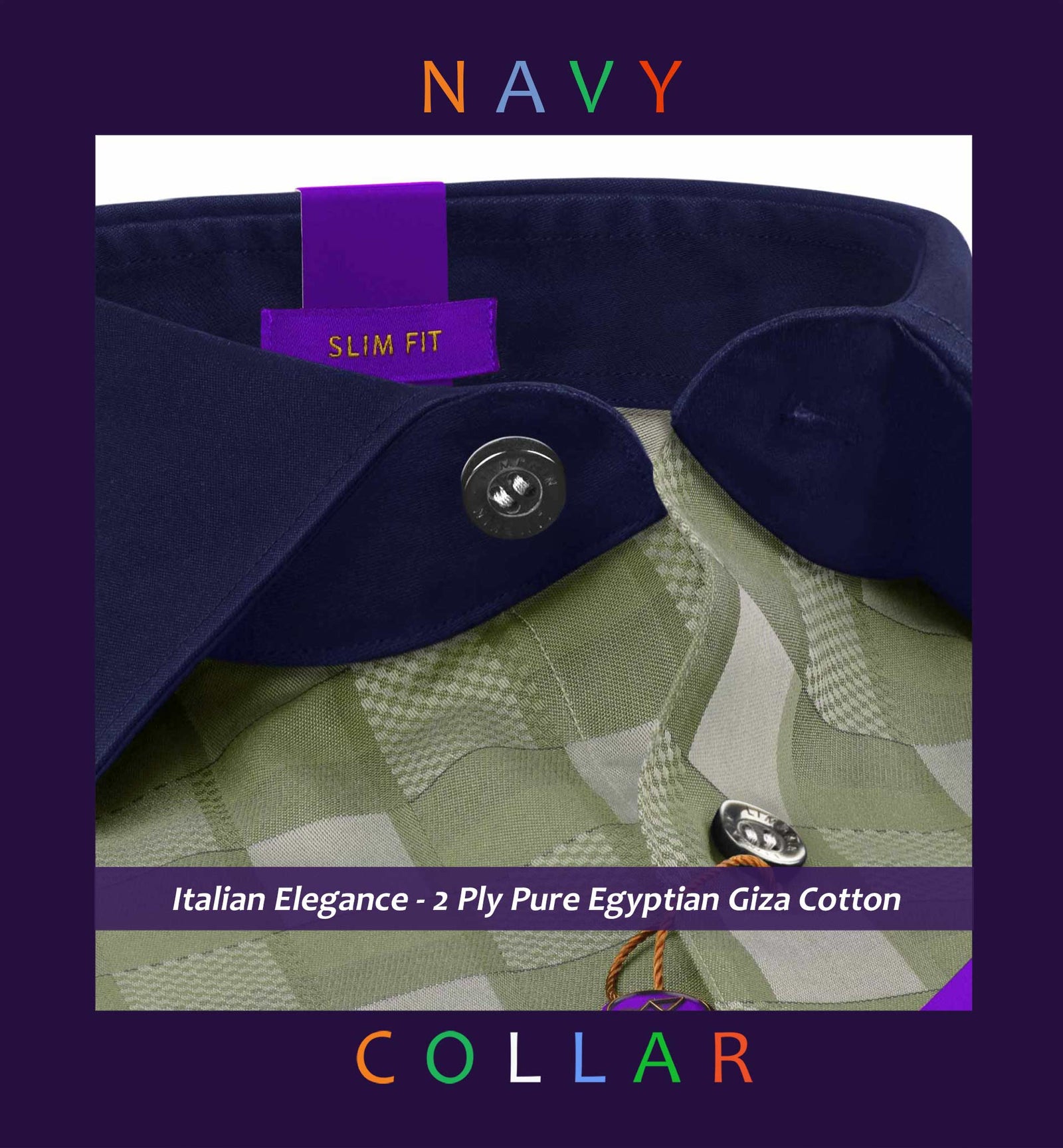 Athens- Moss Green & Beige Check- Navy Collar