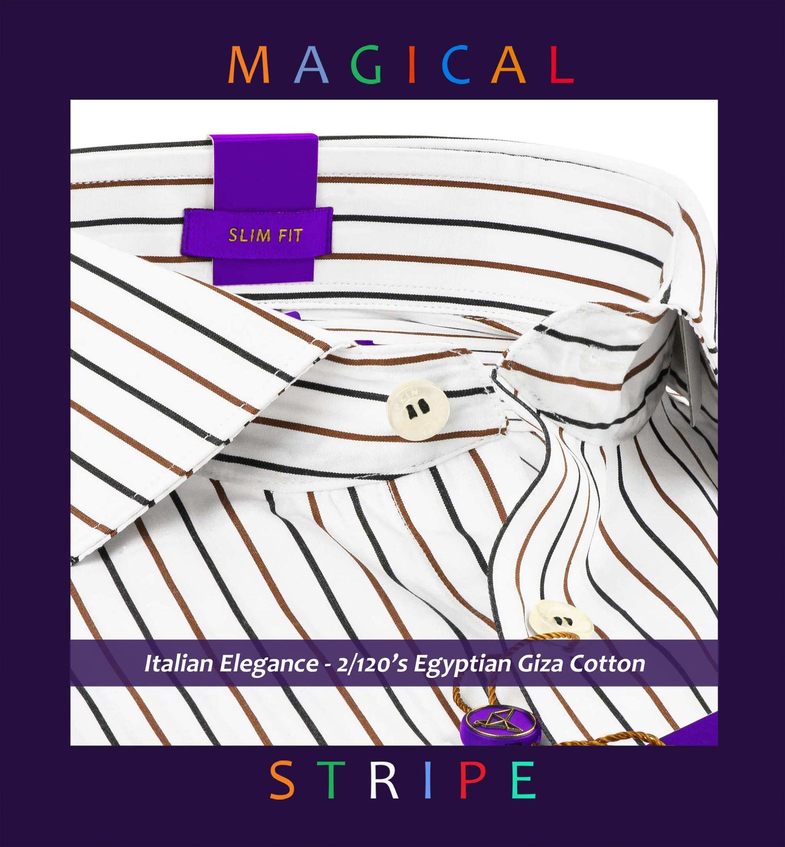 Houston- Navy & Light Brown Stripe- 2/120 Egyptian Giza Cotton