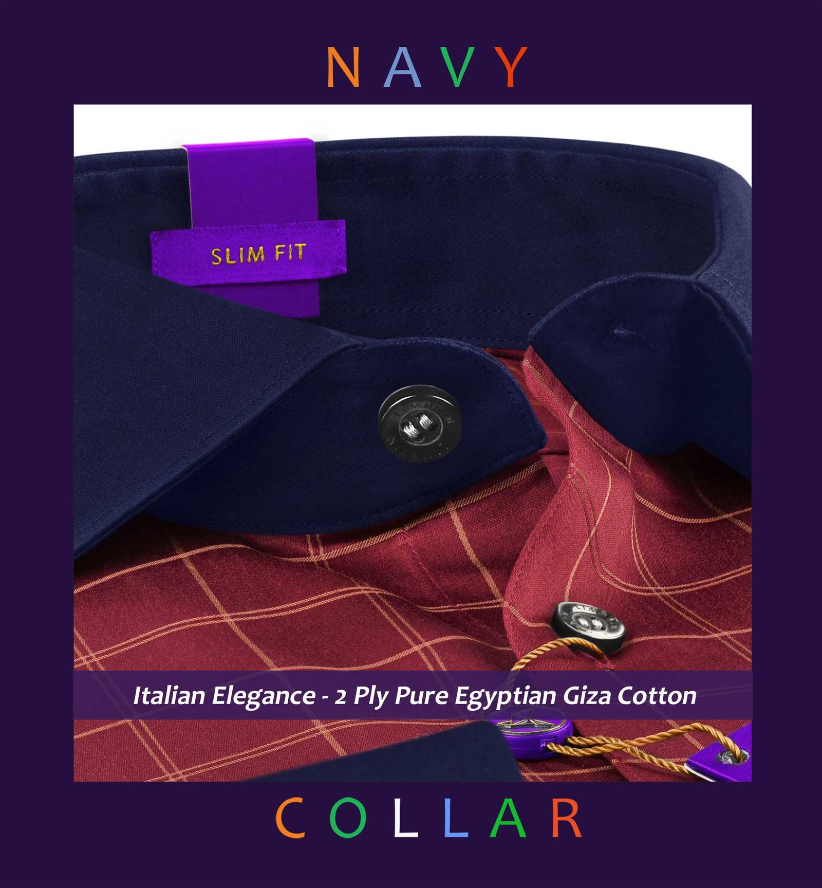 Huesca- Burgundy & Beige Check- Navy Collar