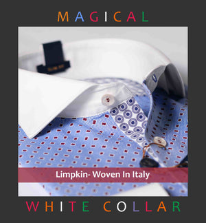 Florence- Azure Blue & Burgundy Print- White Collar
