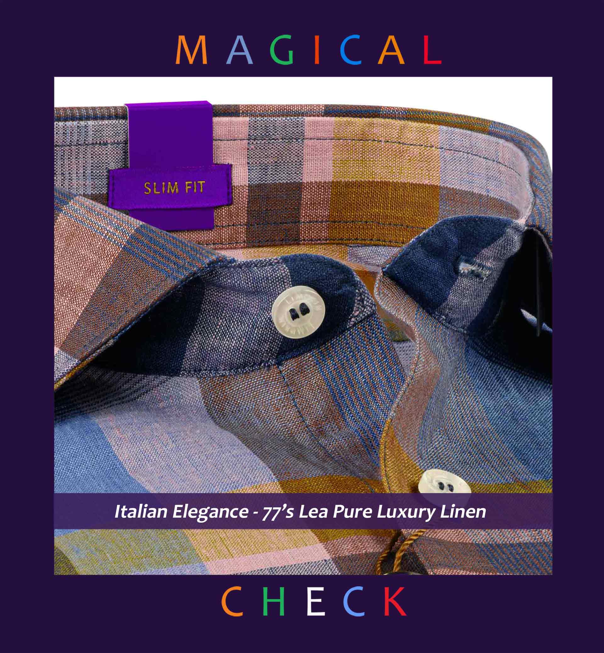 Brisbane- Navy & Orange Check Linen- 77's Lea Pure Luxury Linen