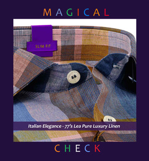 Brisbane- Navy & Orange Check Linen- 77's Lea Pure Luxury Linen