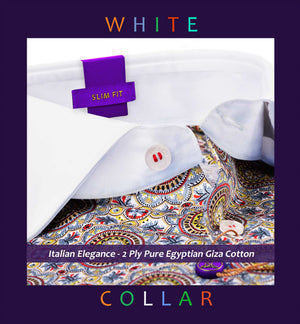 Toulouse- Grey & Burgundy Print- White Collar