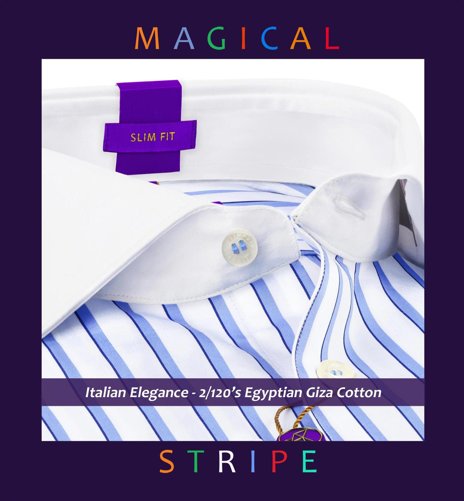 Moncler- Azure Blue & Navy Stripe- White Collar