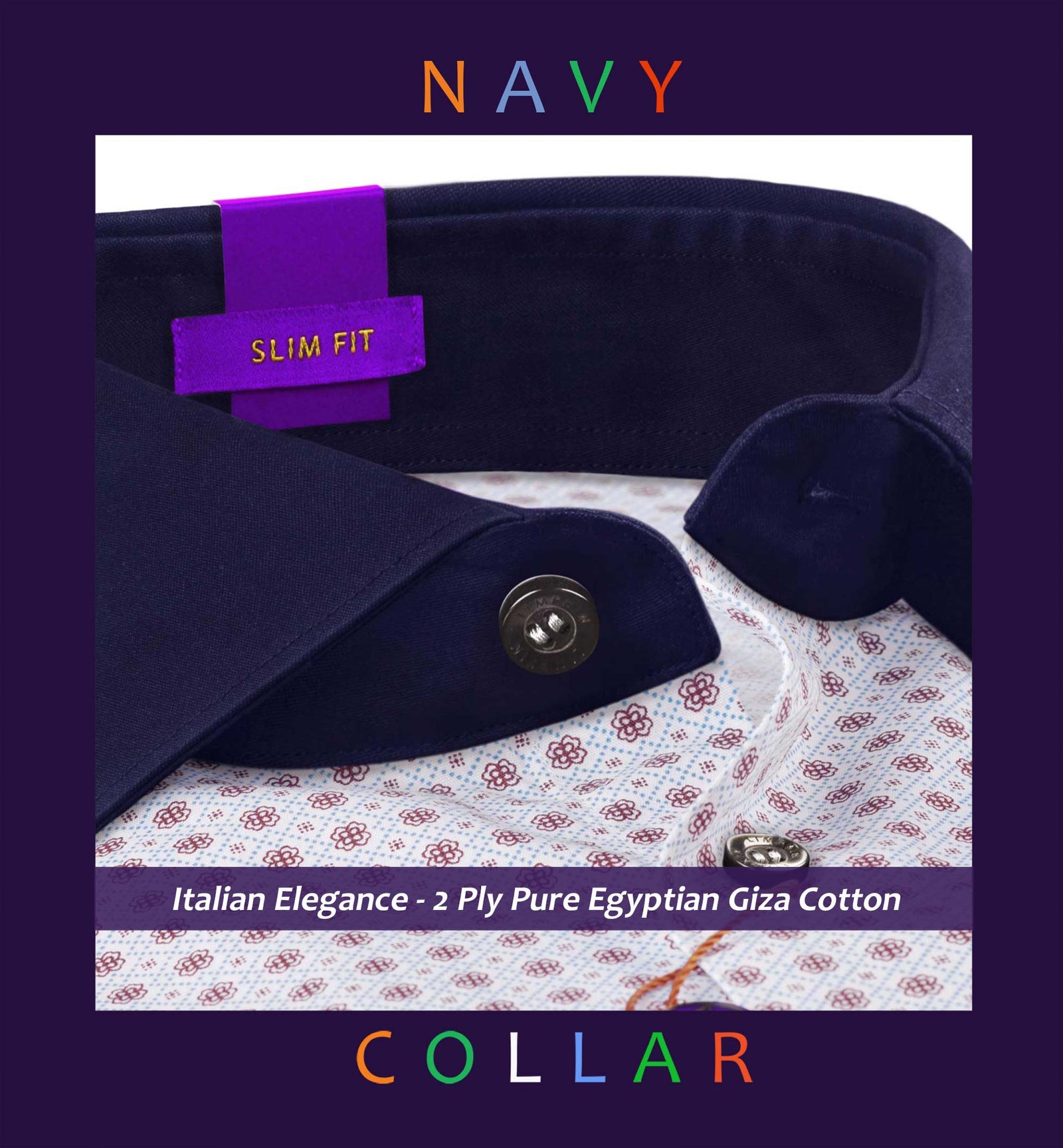 Tripoli- Cerulean Blue & Brown Print- Navy Collar