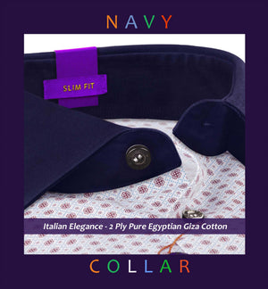 Tripoli- Cerulean Blue & Brown Print- Navy Collar
