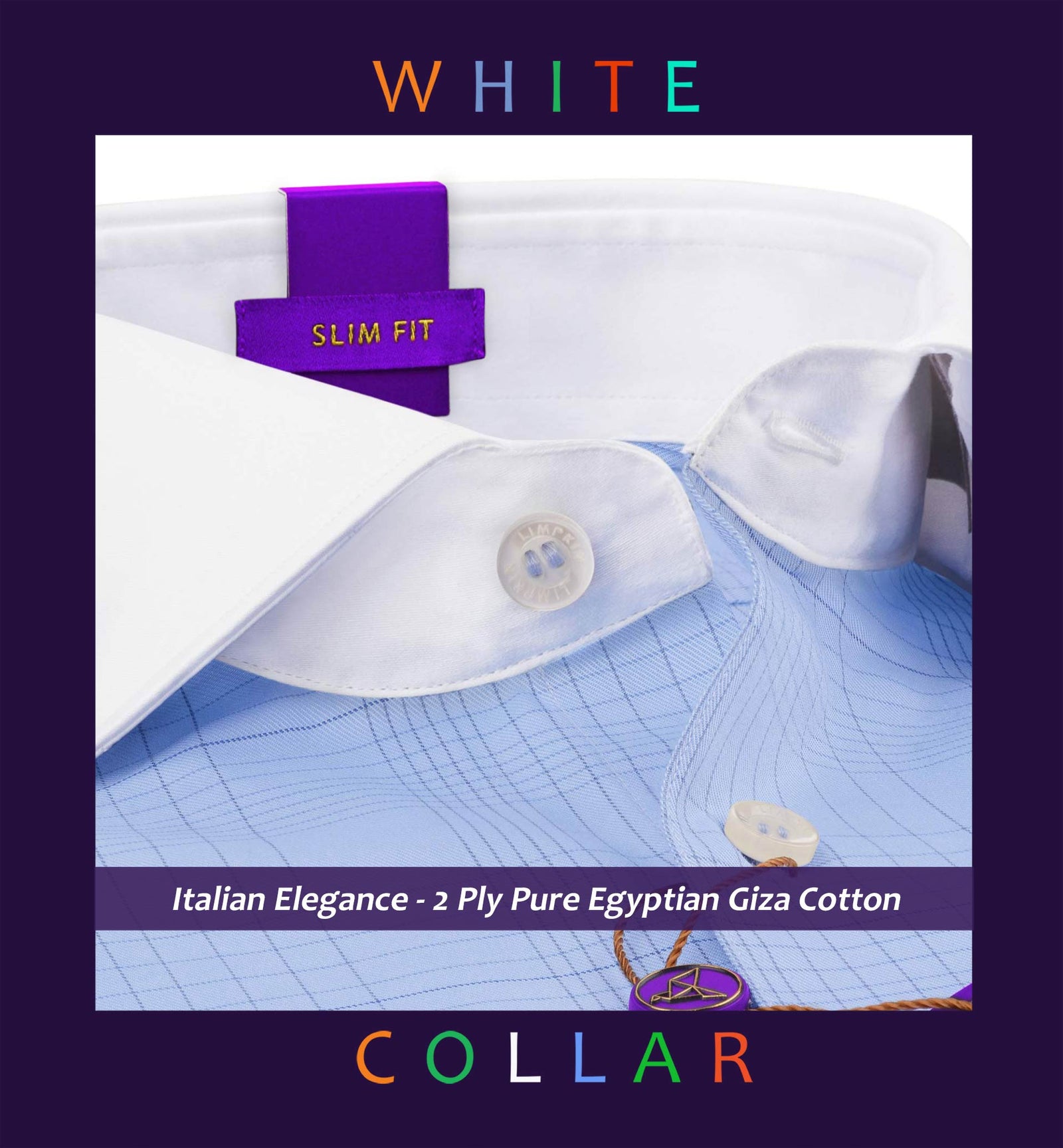 Regina- Azure Blue & Grey Check- White Collar