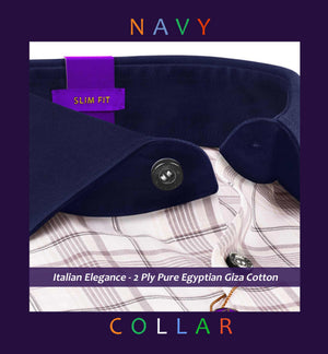 Madison- Prose Pink & Beige Check- Navy Collar