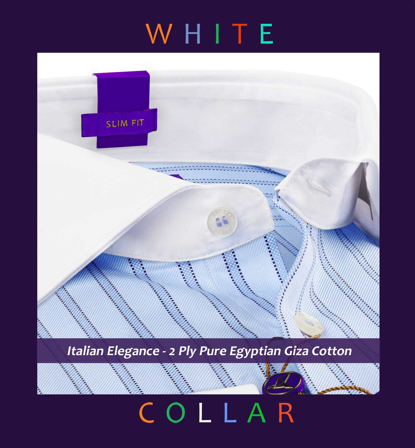 Milano- Azure Blue & Navy Stripe- White Collar