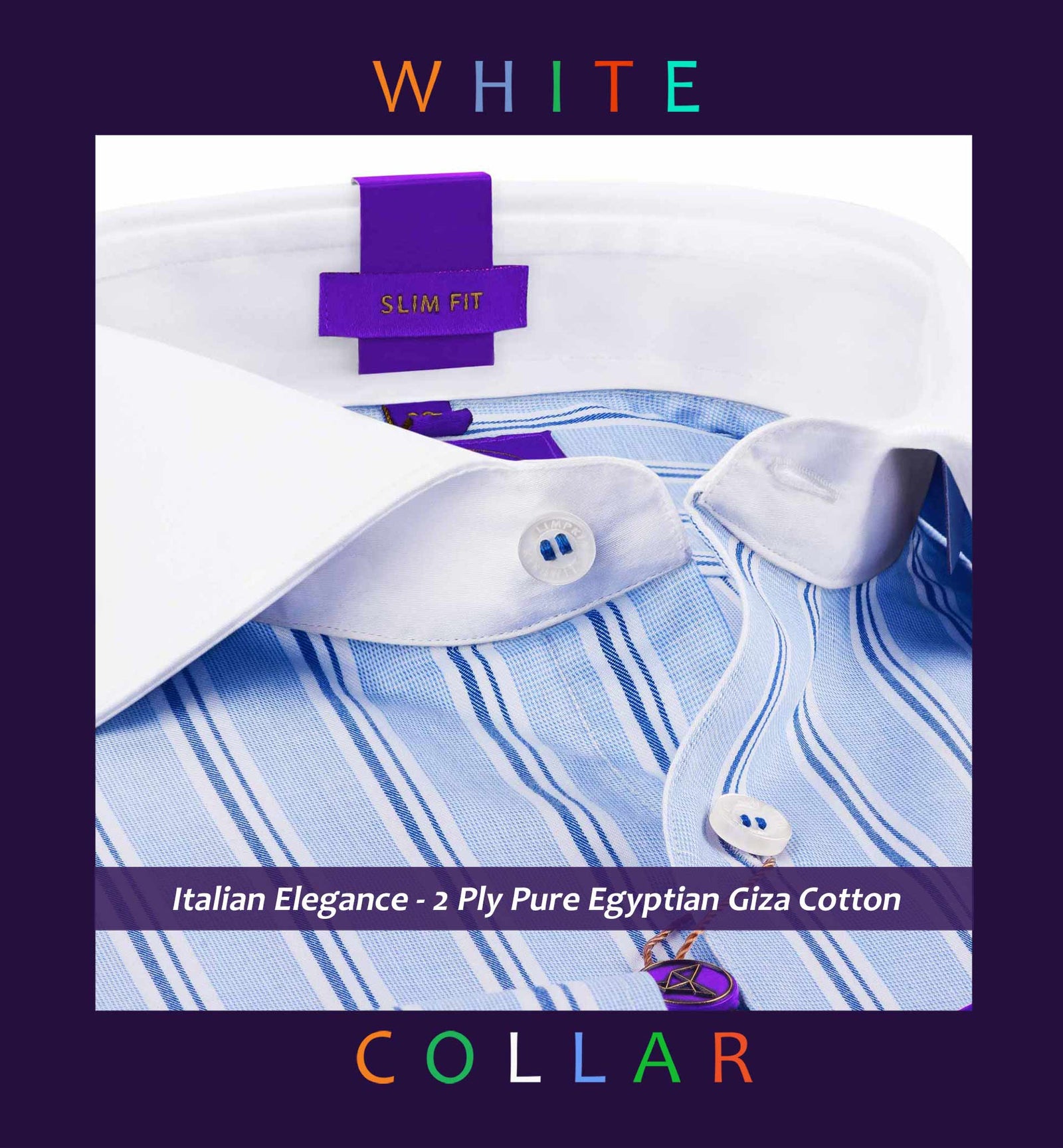 Elmira- Azure Blue & White Stripe- White Collar