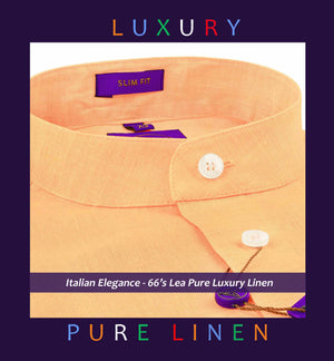 Alicante- Melon Orange Solid Linen- Mandarin Collar