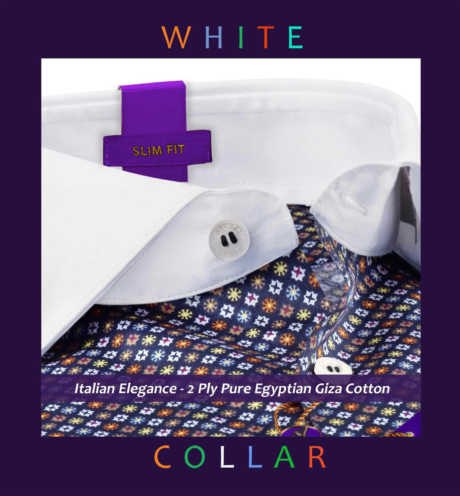 Sorrento- Navy Blue & Orange Print- White Collar