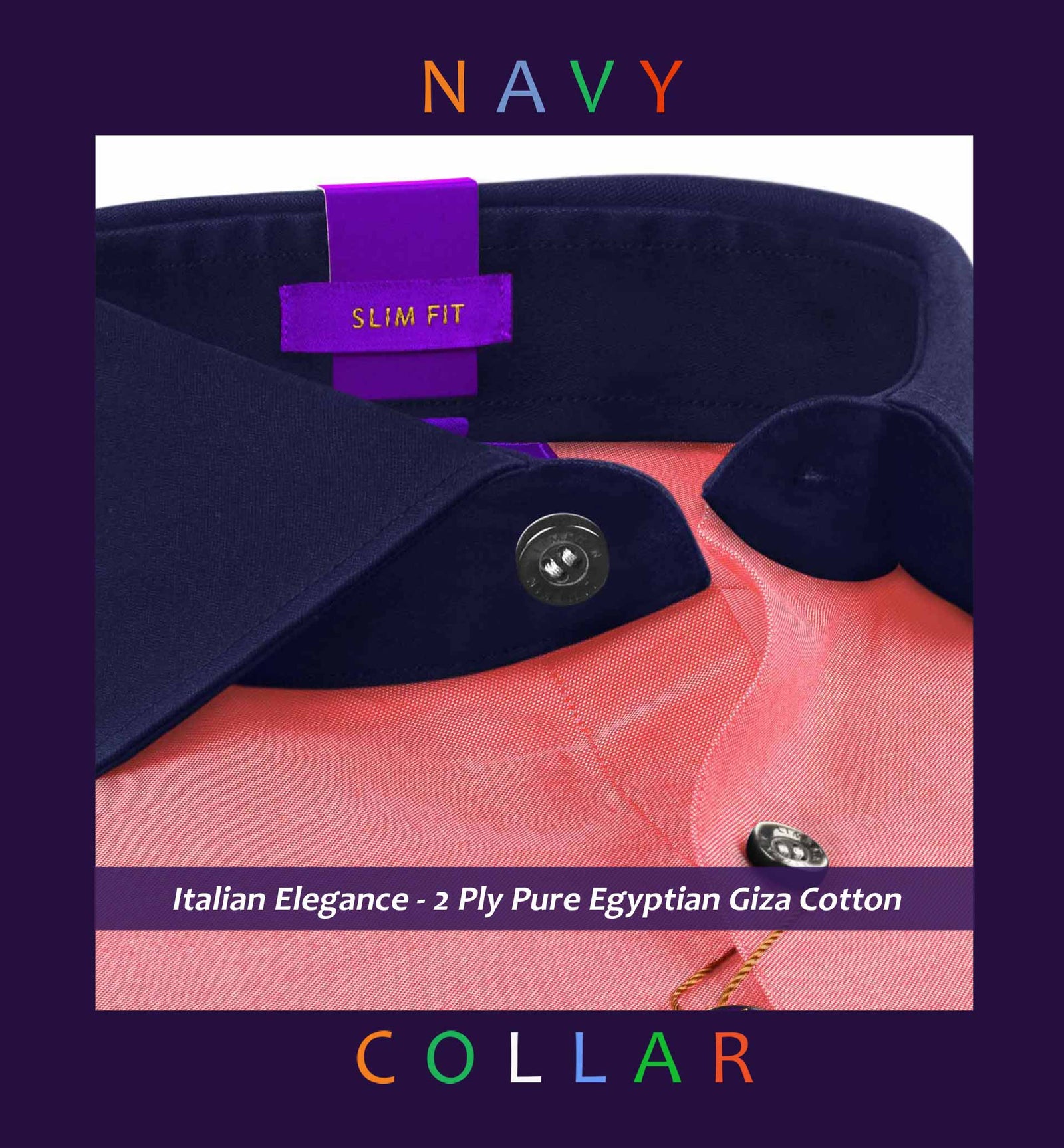 Memphis- Coral Red Solid- Navy Collar