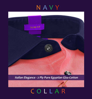 Memphis- Coral Red Solid- Navy Collar
