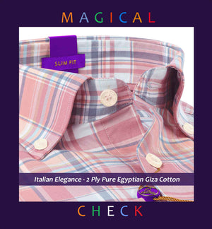 Logrono- Carnation Pink & Blue Check- Button Down