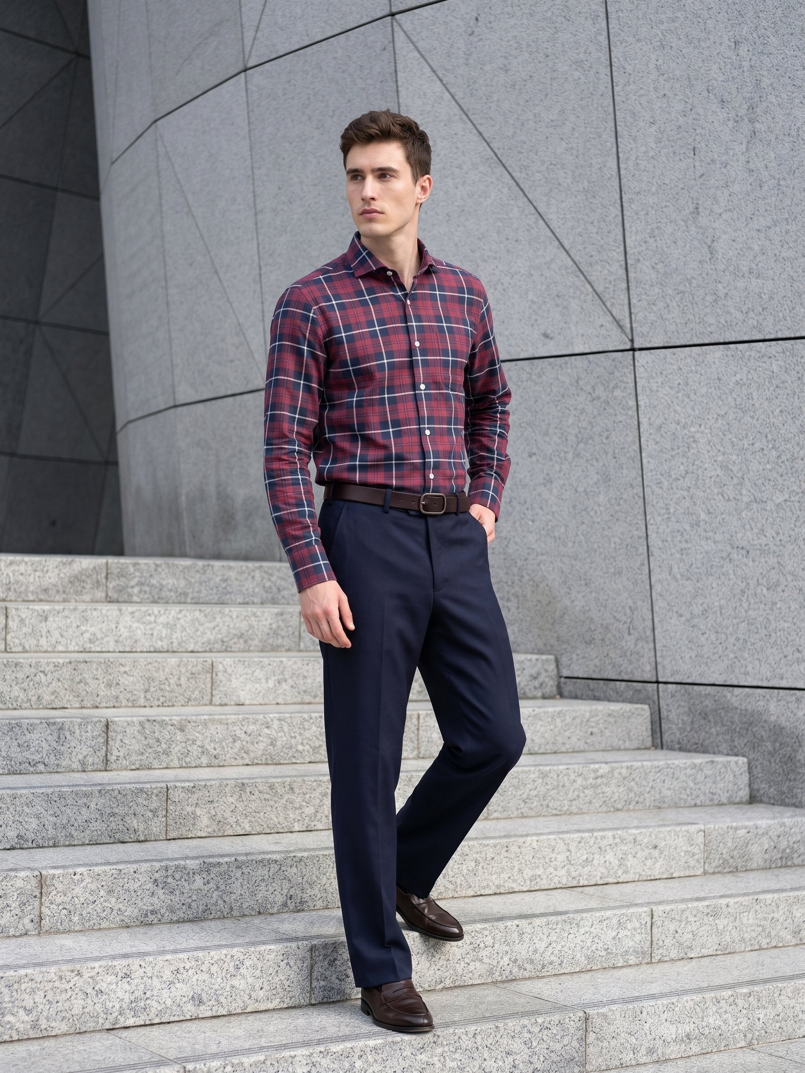 Santorini- Burgundy & Navy Check