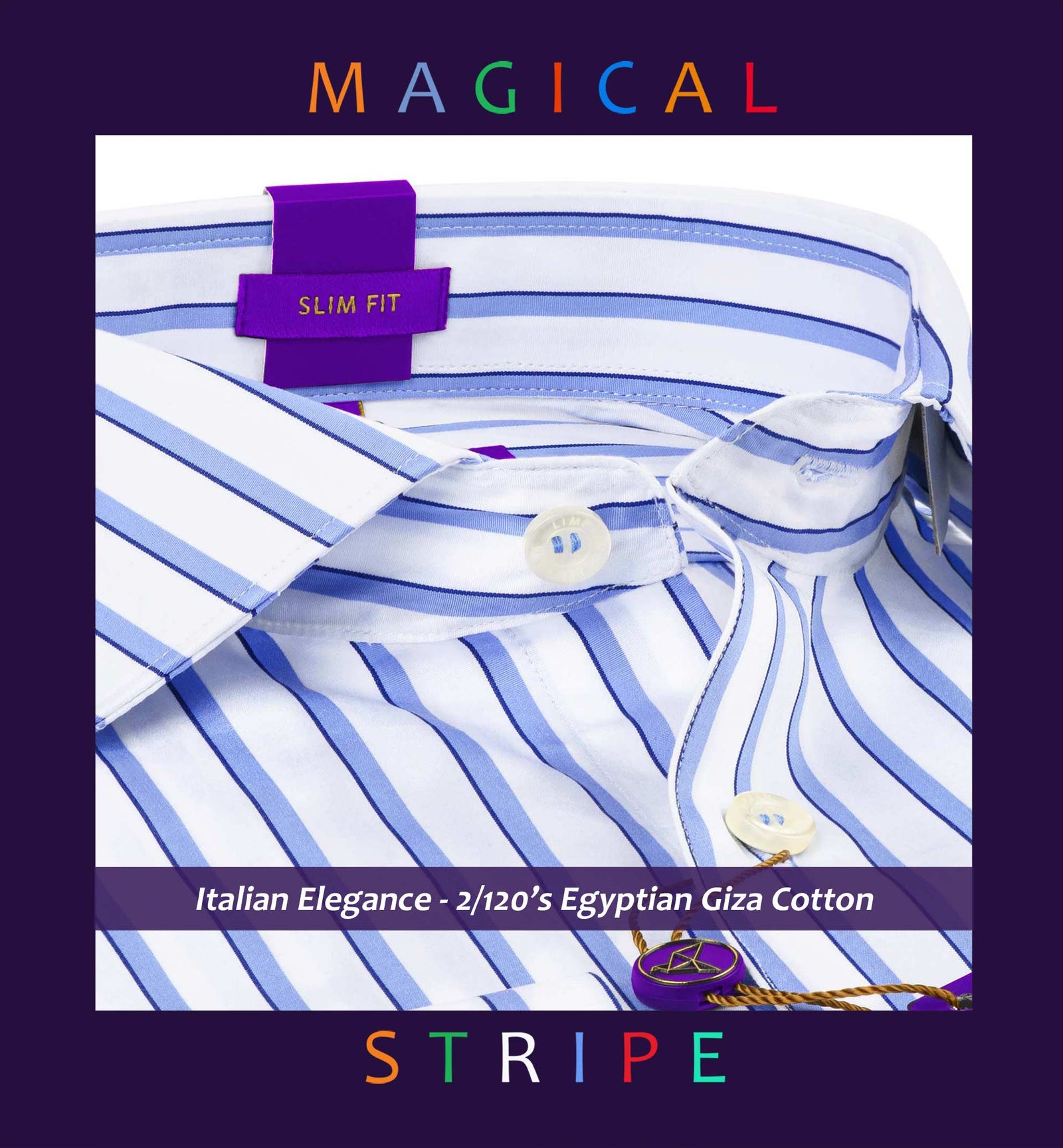 Austin- Azure Blue & Navy Stripe- 2/120 Egyptian Giza Cotton