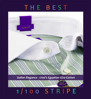 Sheffield- Olive Green & Navy Stripe- White Collar- 1/100 Egyptian Giza Cotton-Delivery from 25th August