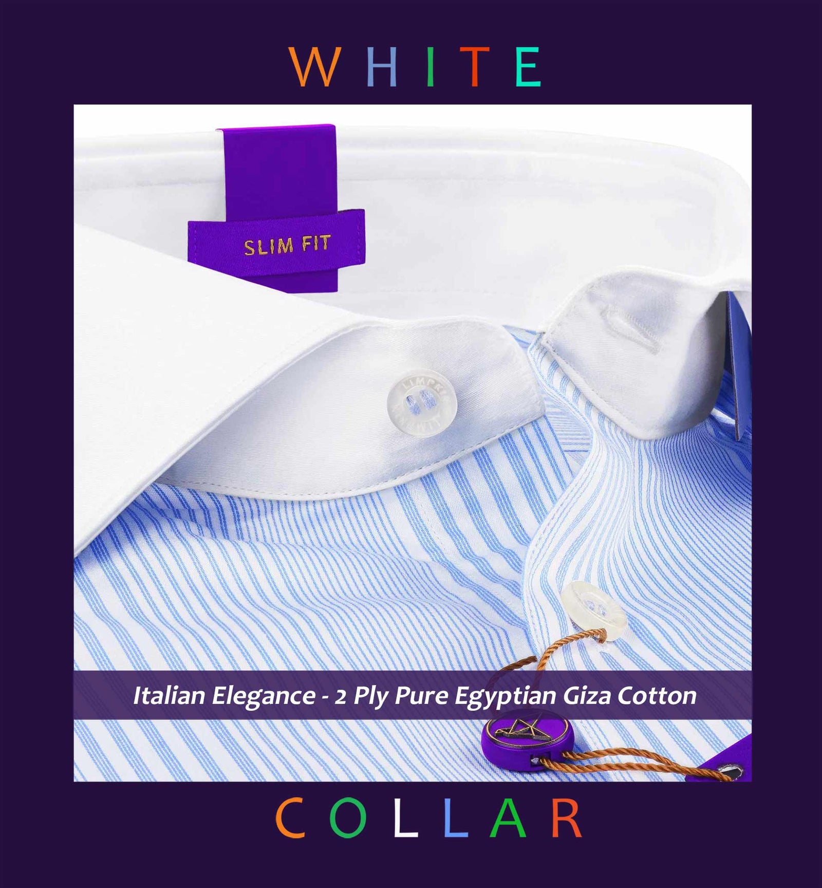Cleveland- Azure Blue & White Stripe- White Collar