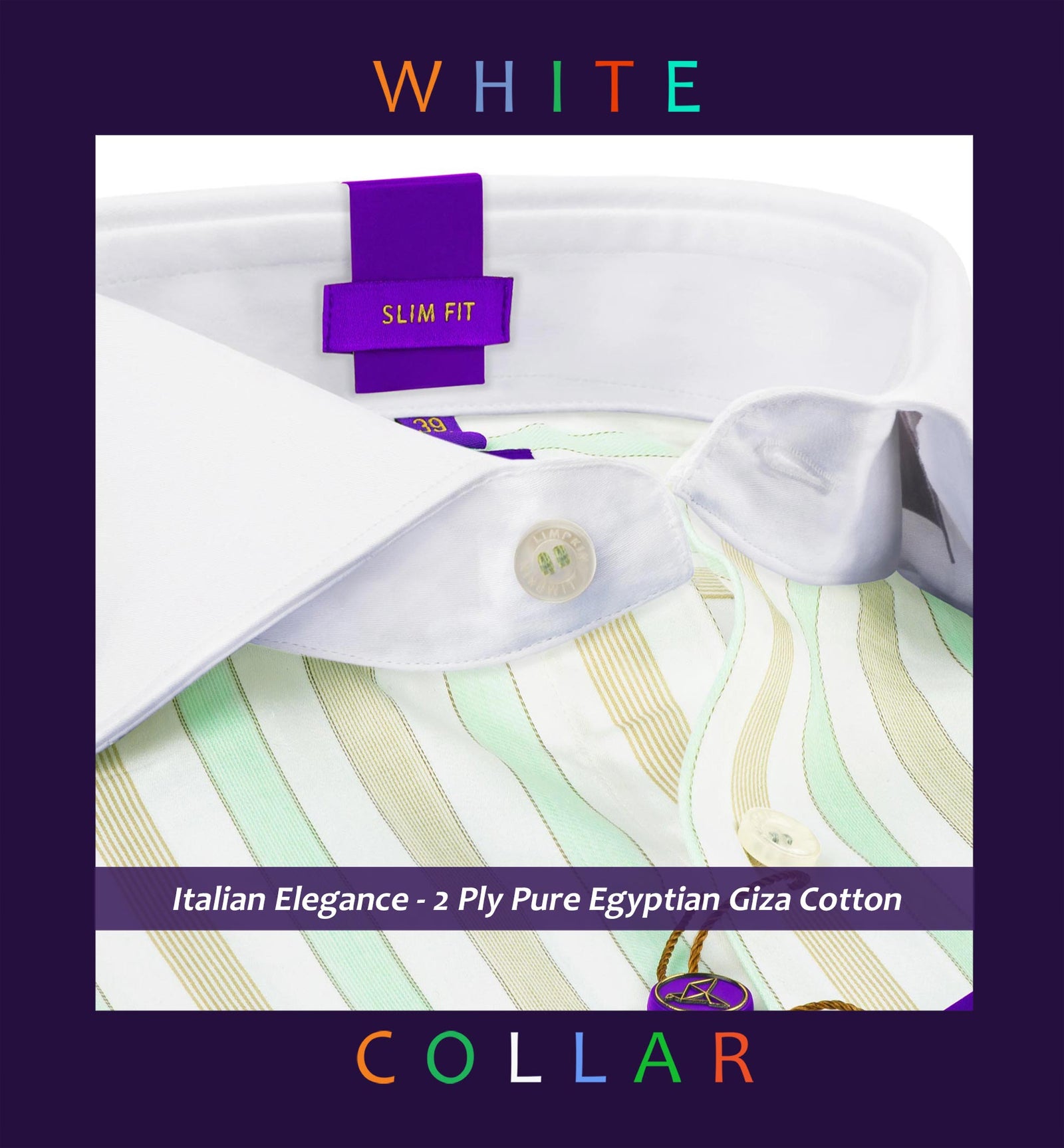 Cordoba- Mint Green & Beige Stripe- White Collar