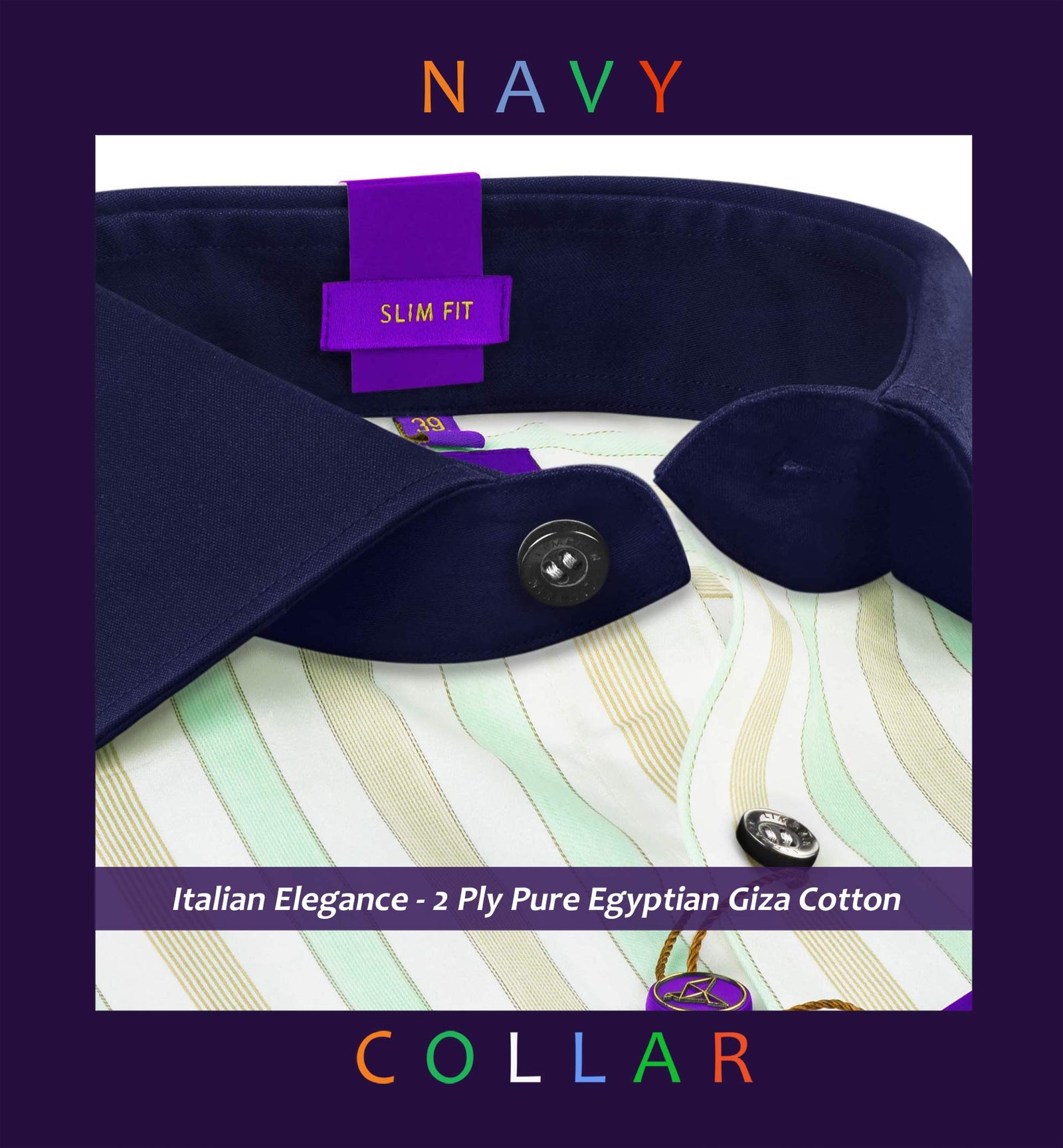 Tuscany- Mint Green & Beige Stripe- Navy Collar