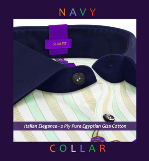Tuscany- Mint Green & Beige Stripe- Navy Collar