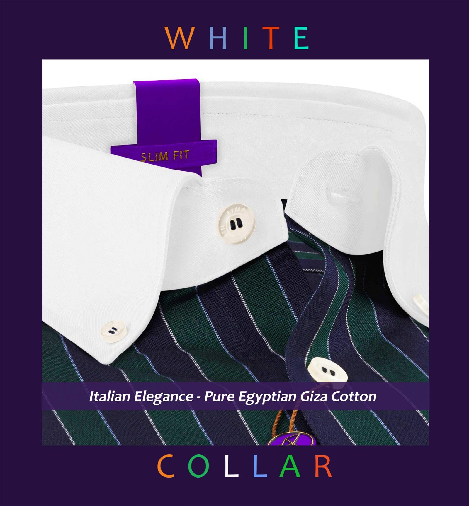 Monaco- Emerald Green & Navy Stripe- White Collar