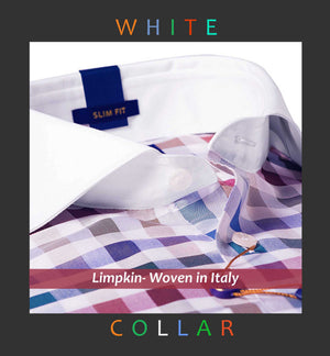 Washington- Burgundy & Beige Check- White Collar