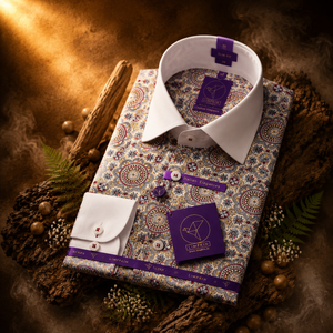 Toulouse- Grey & Burgundy Print- White Collar- 2 Ply Egyptian Giza Cotton- Delivery from 29th July