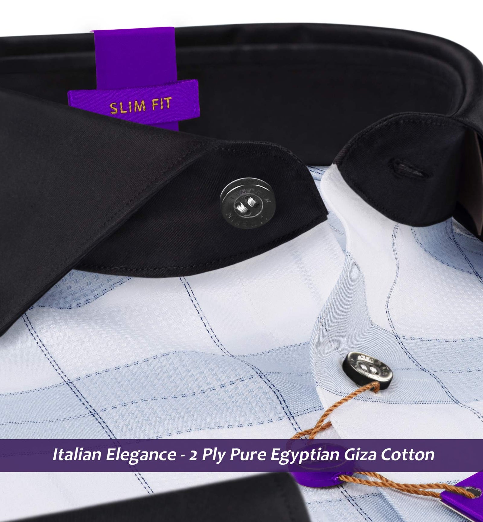 Palencia- Flint Grey & Navy Check- Black Collar