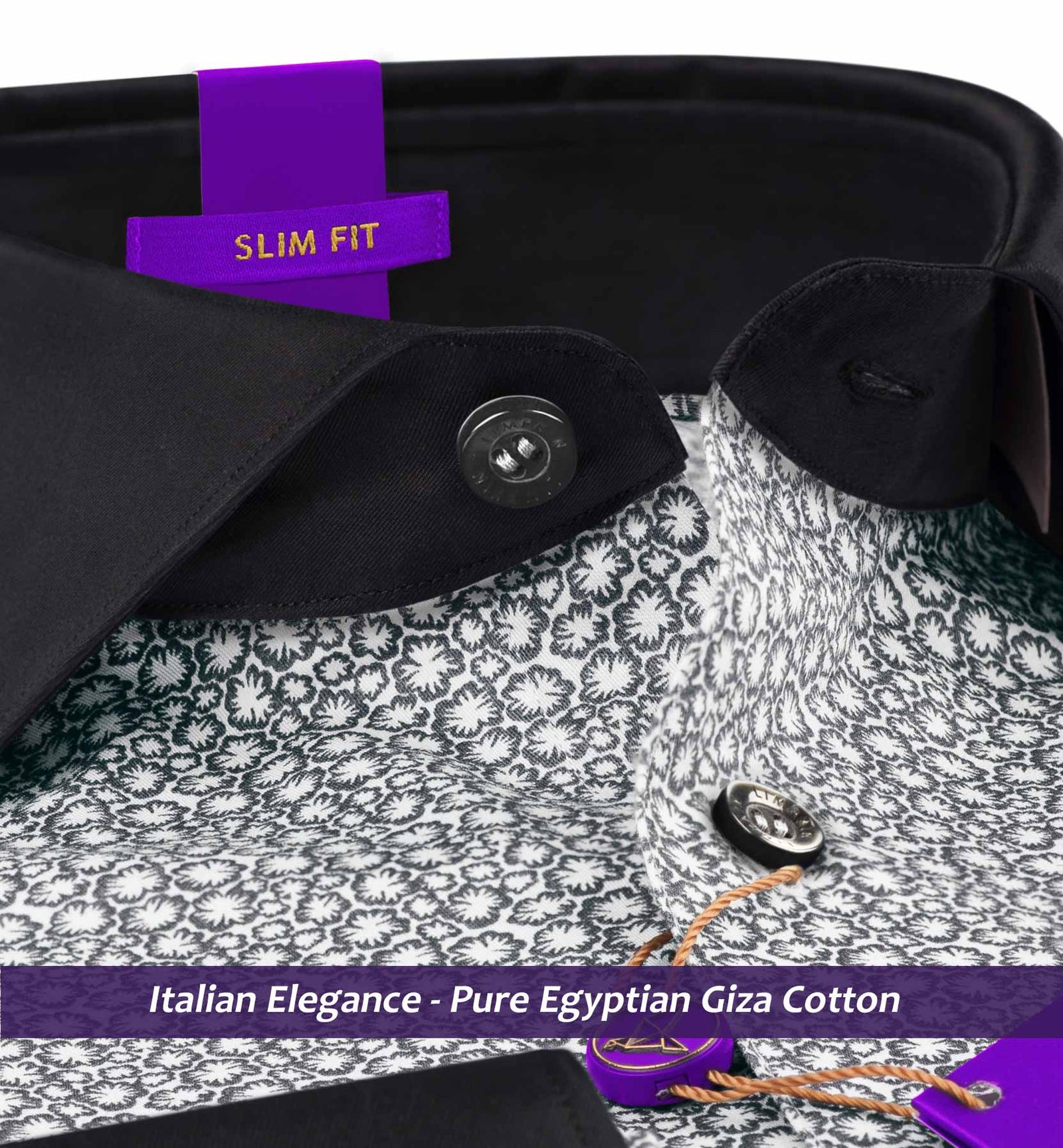 Agrinio- Flint Grey & White Print- Black Collar