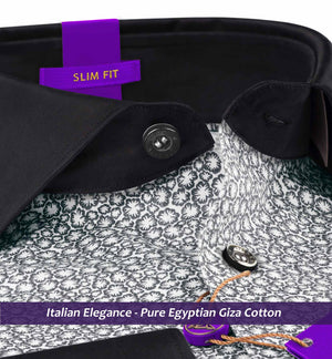 Agrinio- Flint Grey & White Print- Black Collar