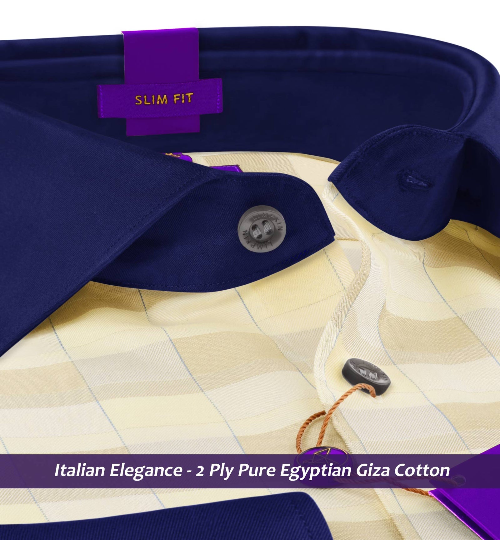 Montclair- Daffodil Yellow & Beige Check- Navy Collar